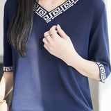 Elegant Commuter Geometric Pattern Knit T-Shirt