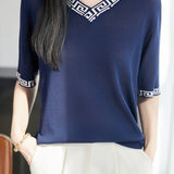 Elegant Commuter Geometric Pattern Knit T-Shirt