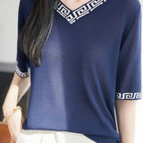Elegant Commuter Geometric Pattern Knit T-Shirt