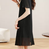 Elegant Vertical Pleat Color Contrast Ribbon Dress