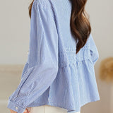 Elegant Commuter Pleated Stripe Long Sleeve Shirt