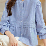 Elegant Commuter Pleated Stripe Long Sleeve Shirt