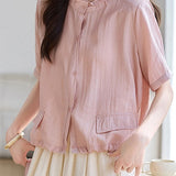 Elegant Commuter Ruffled Stand Collar Shirt