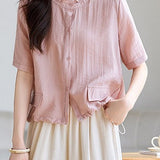 Elegant Commuter Ruffled Stand Collar Shirt