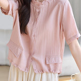 Elegant Commuter Ruffled Stand Collar Shirt