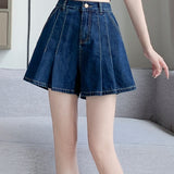 Elegant Commuter High Waist Denim Pleated Shorts