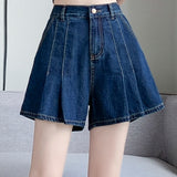 Elegant Commuter High Waist Denim Pleated Shorts