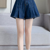 Elegant Commuter High Waist Denim Pleated Shorts