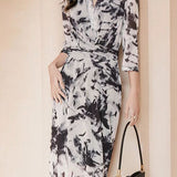 Elegant Commuter Ink Wash Printed Dress