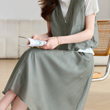 Casual V-Neck Fake Two-Piece Shirt And Skirt Two-Piece Set