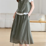 Casual V-Neck Fake Two-Piece Shirt And Skirt Two-Piece Set