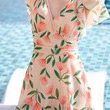 Fresh Floral Ruffle Halter Skirted Swimsuit