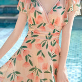 Fresh Floral Ruffle Halter Skirted Swimsuit
