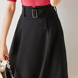 Commuter High-Waisted Belted A-Line Midi Skirt