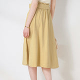 Commuter High-Waisted Belted A-Line Midi Skirt