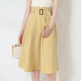 Commuter High-Waisted Belted A-Line Midi Skirt