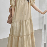 Lazy Commute Round Neck Tie Dress