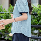 French Style Commute Ruffled Stand Collar Polka Dot Shirt