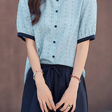 French Style Commute Ruffled Stand Collar Polka Dot Shirt