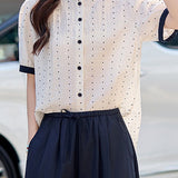 French Style Commute Ruffled Stand Collar Polka Dot Shirt