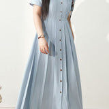 French Style Commute Pleated Shirt A-Line Dress
