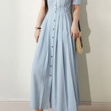 French Style Commute Pleated Shirt A-Line Dress