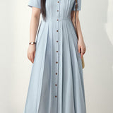 French Style Commute Pleated Shirt A-Line Dress
