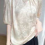 Elegant Commute Round Neck Satin Jacquard T-Shirt