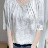 Elegant Commute Round Neck Satin Jacquard T-Shirt