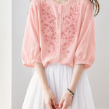Artistic Commuter Ramie Embroidered Blouse