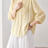 Artistic Commuter Ramie Embroidered Blouse