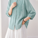 Artistic Commuter Ramie Embroidered Blouse