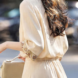 Elegant Commuter Round Neck Puff Sleeve Embroidered Blouse