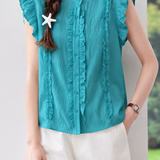 Elegant Commuter Cross Ruched Flutter Sleeve Blouse