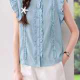 Elegant Commuter Cross Ruched Flutter Sleeve Blouse