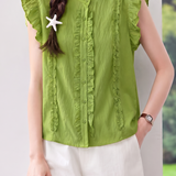 Elegant Commuter Cross Ruched Flutter Sleeve Blouse