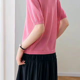 Elegant Beaded V-Neck Short Sleeve Knit T-Shirt