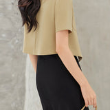 Elegant Round Neck Beaded Cropped Coat