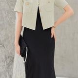 Elegant Round Neck Beaded Cropped Coat