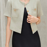 Elegant Round Neck Beaded Cropped Coat
