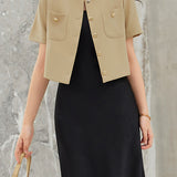 Elegant Round Neck Beaded Cropped Coat