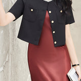Elegant Round Neck Beaded Cropped Coat