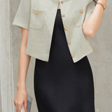 Elegant Round Neck Beaded Cropped Coat