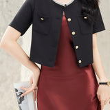 Elegant Round Neck Beaded Cropped Coat