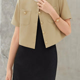 Elegant Round Neck Beaded Cropped Coat