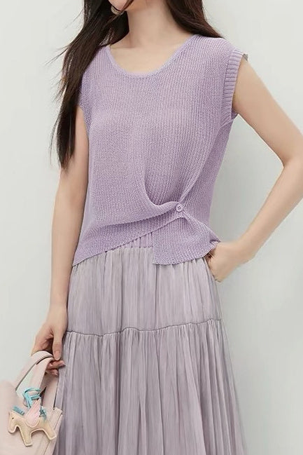 Gentle Elegance Knit Short Sleeve Two-Piece Set