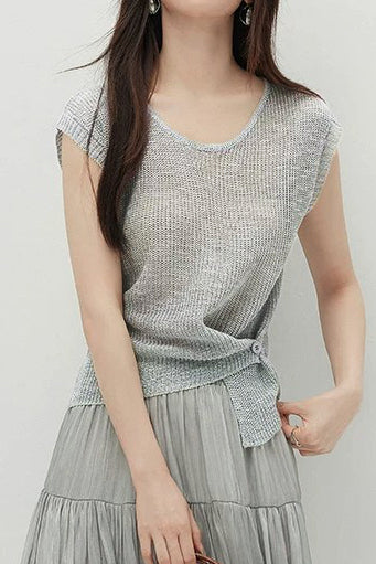 Gentle Elegance Knit Short Sleeve Two-Piece Set