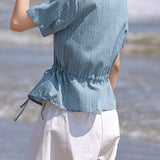 Casual Ribbed Lace Spliced Blouse