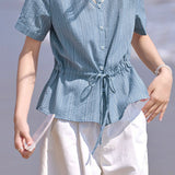 Casual Ribbed Lace Spliced Blouse