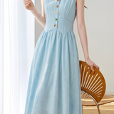 Elegant Color Button Vest Dress